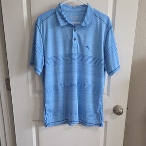 Tommy Bahama Light Blue Striped Polo Shirt